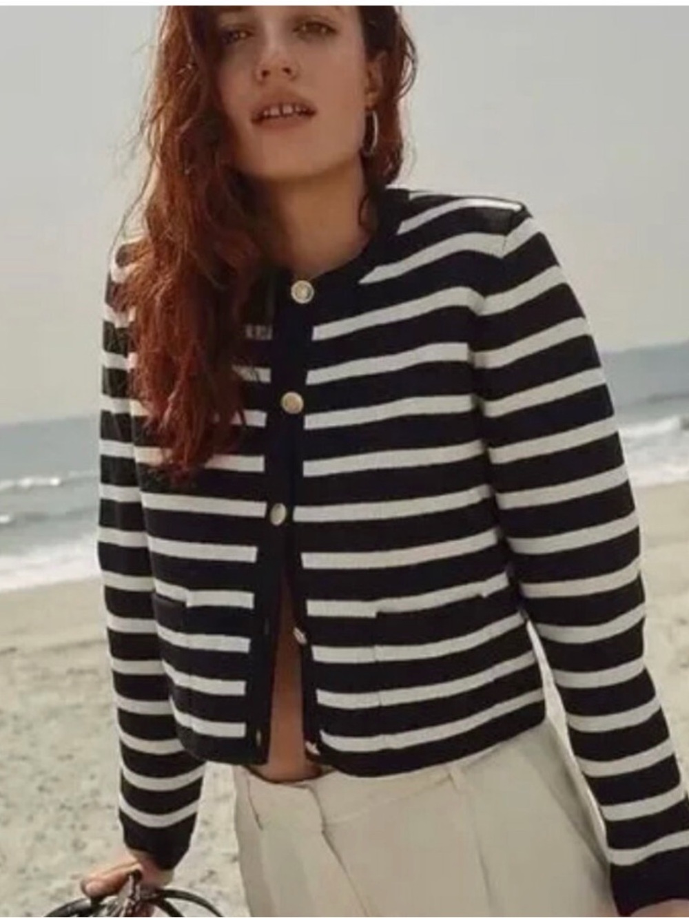 J.Crew Emilie Striped Lady Jacket Cardigan Black White